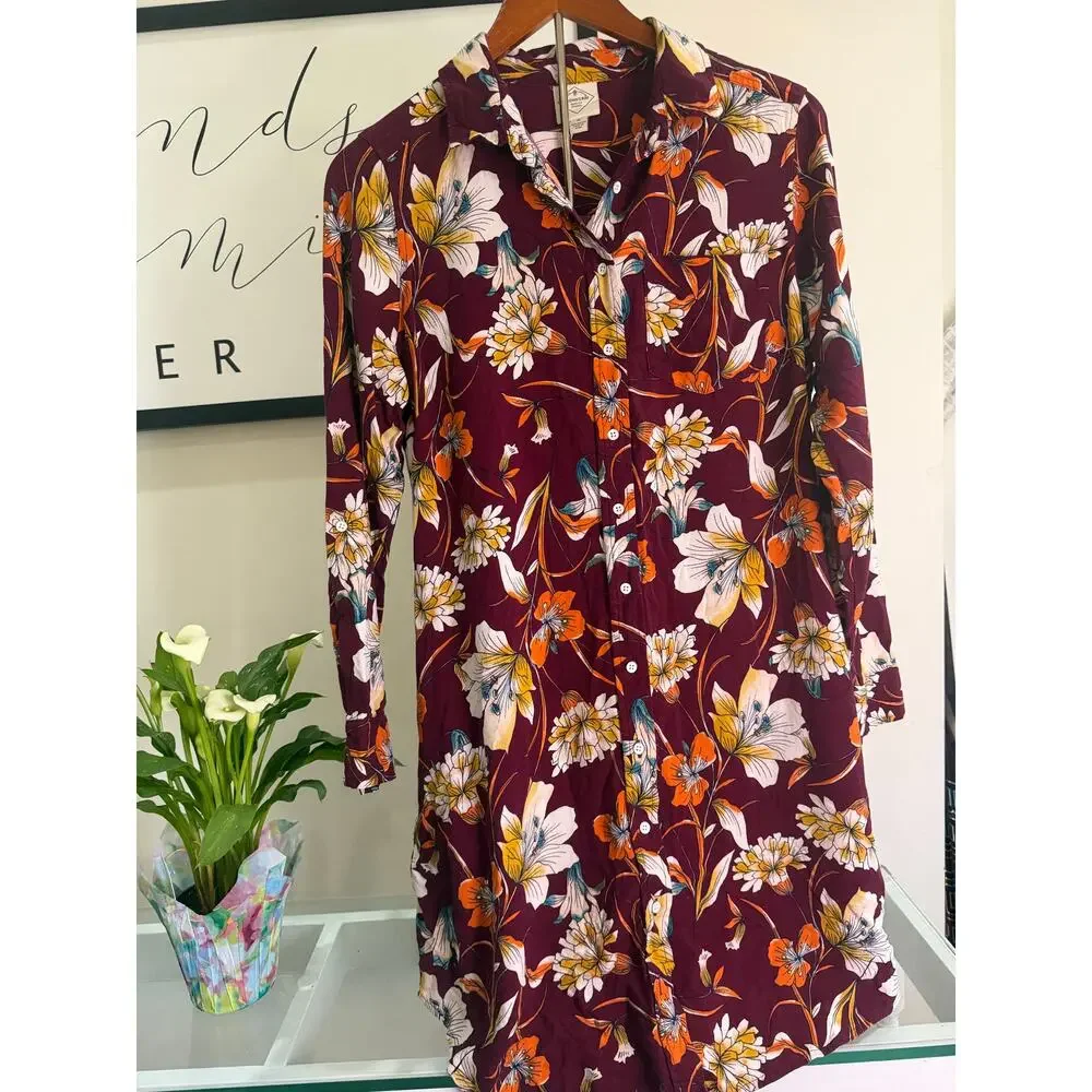St. John’s Bay Floral Button-Down Shirt Dress-Medium